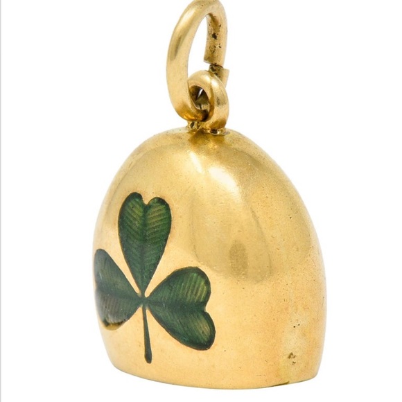 Art Nouveau Green Enamel 14 Karat
Gold Irish Clover Bell Charm - Picture 9 of 9